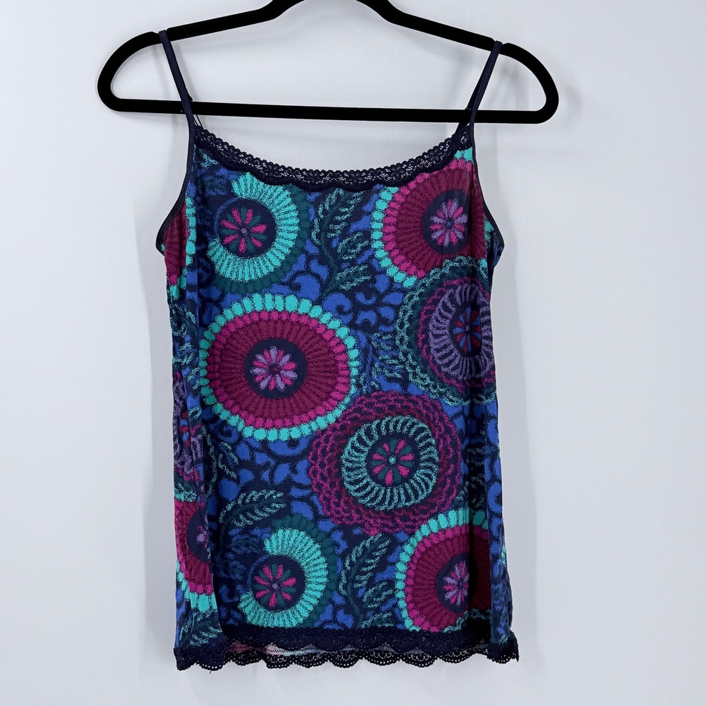vtg y2k Medallion Lace Trim Cami tank Top Womens sz XL indie fairy grunge rave